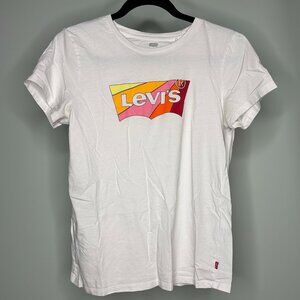 Levi's White T Shirt With Colorful Warm Colored Center Logo